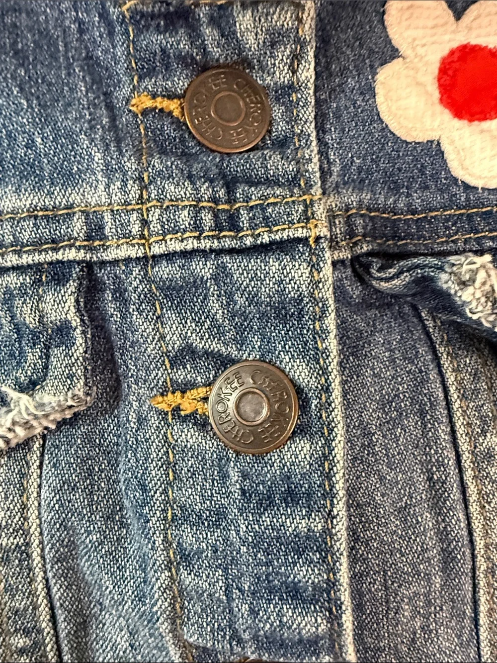 Girls' Denim Floral Embroidered Vest with Yellow Floral Hem